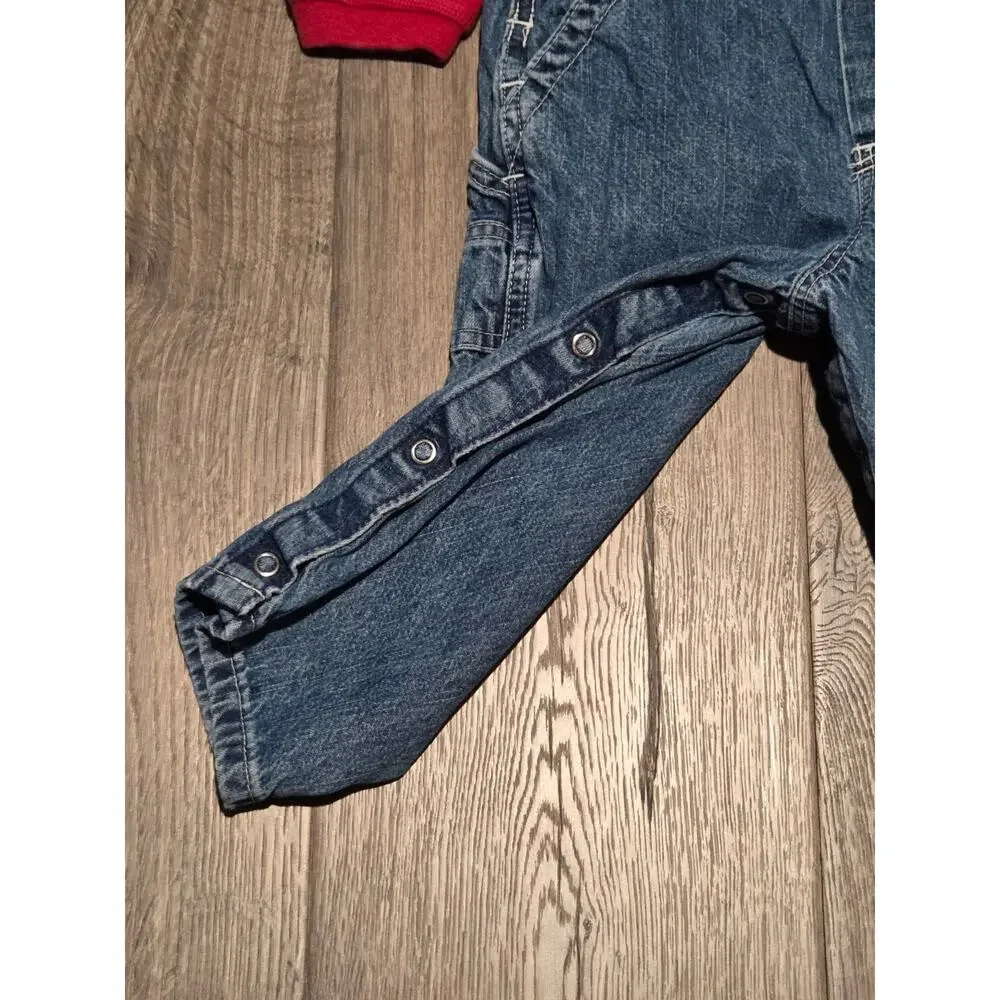 Vintage Y2K Osh Kosh B'Gosh Denim Overalls and Red Theral Shirt Size 24M